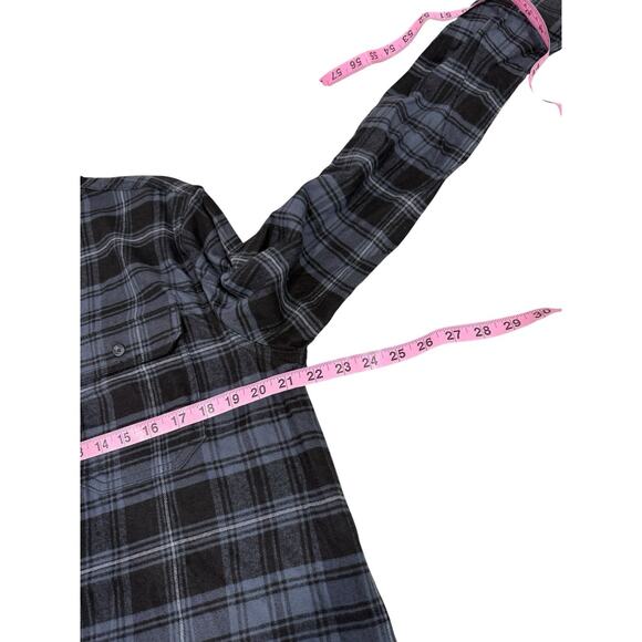 Blue Black Soft Plaid Upcycled Button Up Shirt Yellowstone Beth Dutton Patch M - Picture 7 of 8